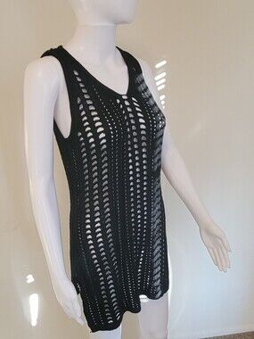 Black Crochet Knit Swim Cover Up | Size Medium | Sleeveless Beach Cover-Up